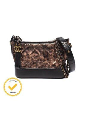 Chanel Shoulder Bag Hobo Small Silver Gold Black